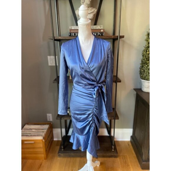 Veronica Beard Agatha Silk Dress Steel Blue Womens 0 - Picture 4 of 13